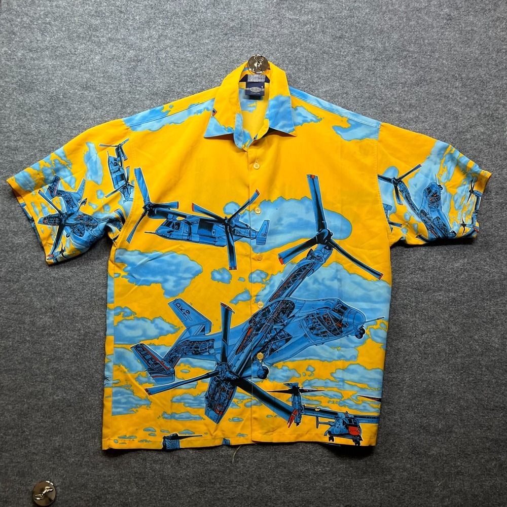 Original Ice Collection Airplane Helicopter Shirt Men's‎ XL Yellow Short Sleeve